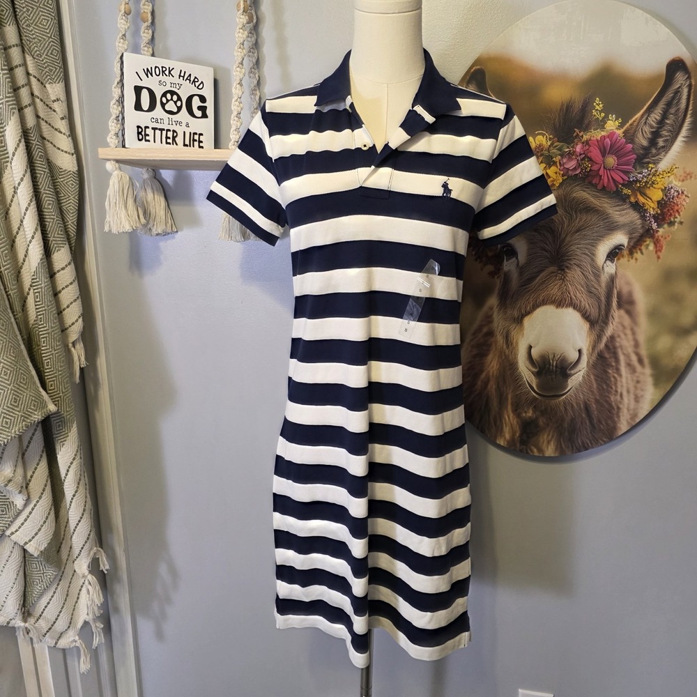 Polo Ralph Lauren Striped Mesh Mini Dress Size M Nautical Tennis Country Club